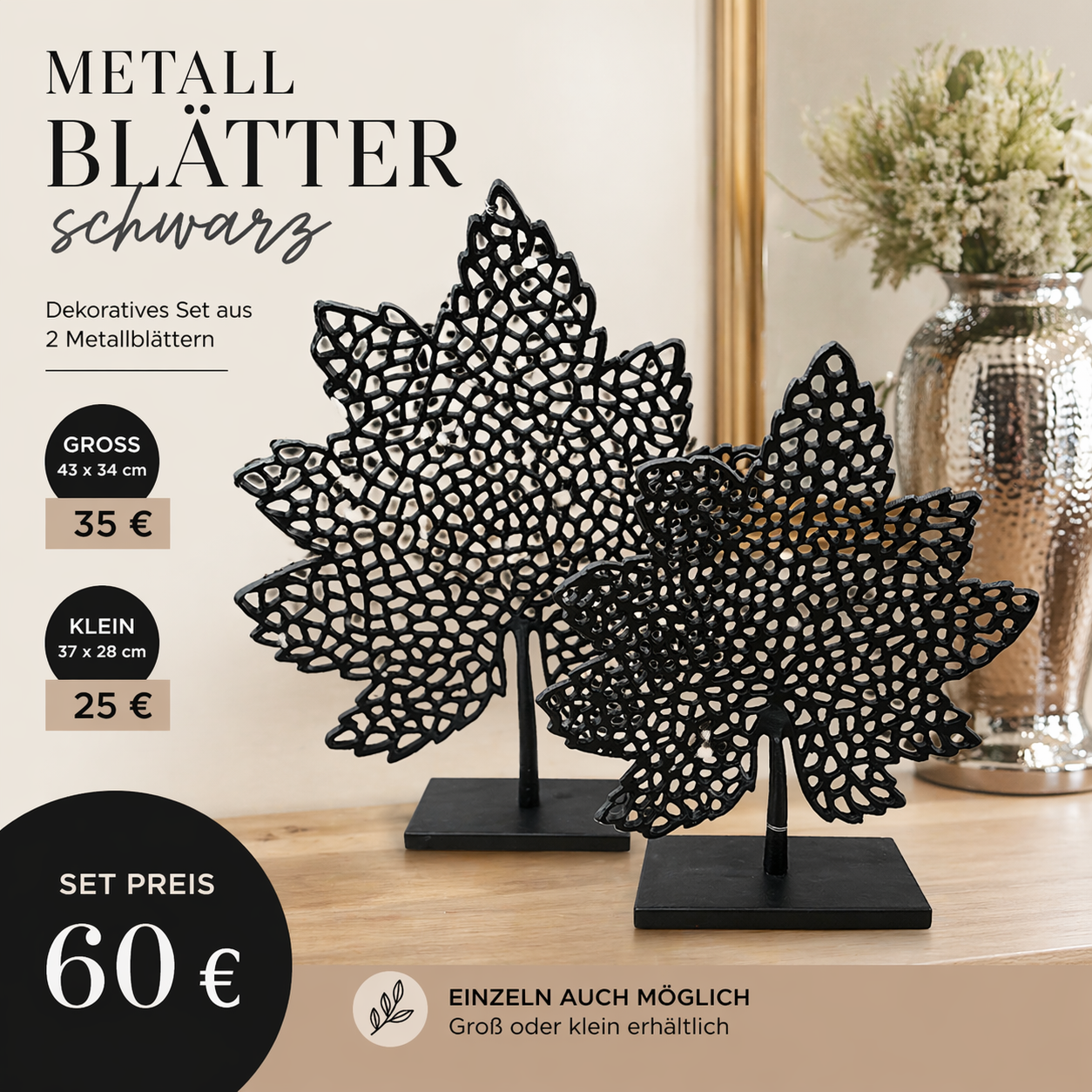 Metall Blätter schwarz (Set)
