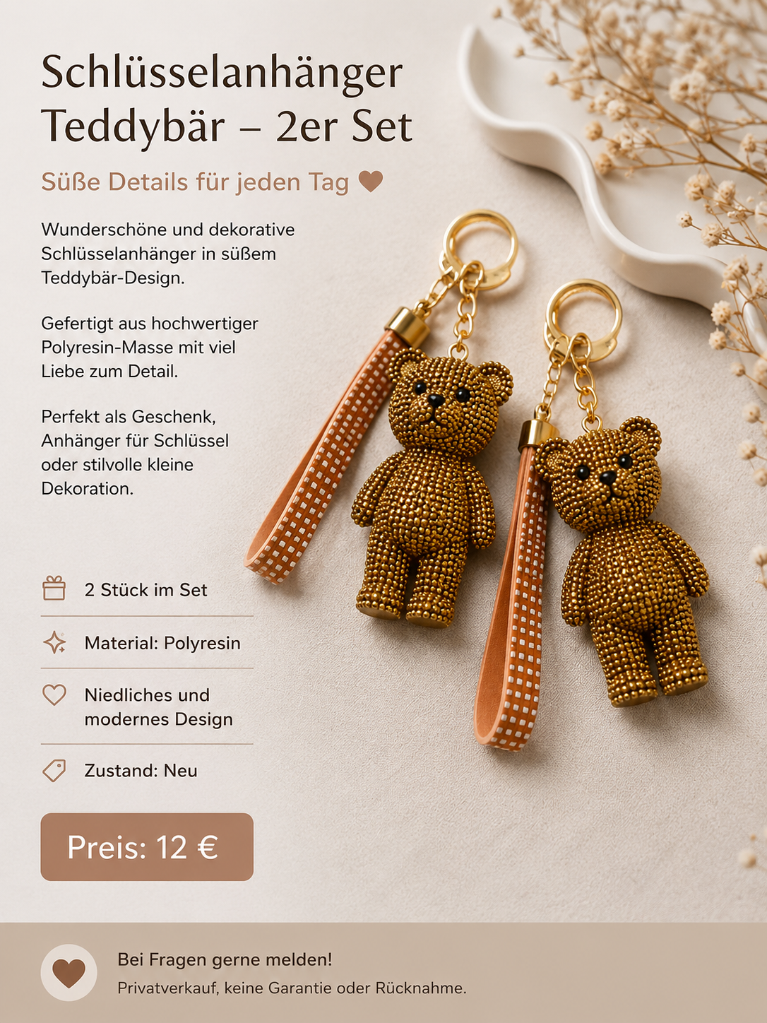 Schlüsselanhänger Teddybär – 2er Set 🧸✨