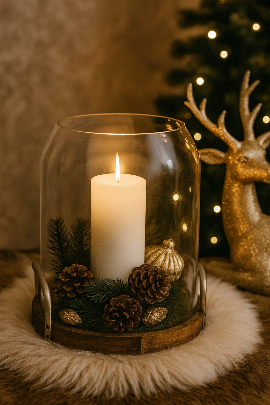 Eleganter Glas-Windlicht mit Holzsockel ✨