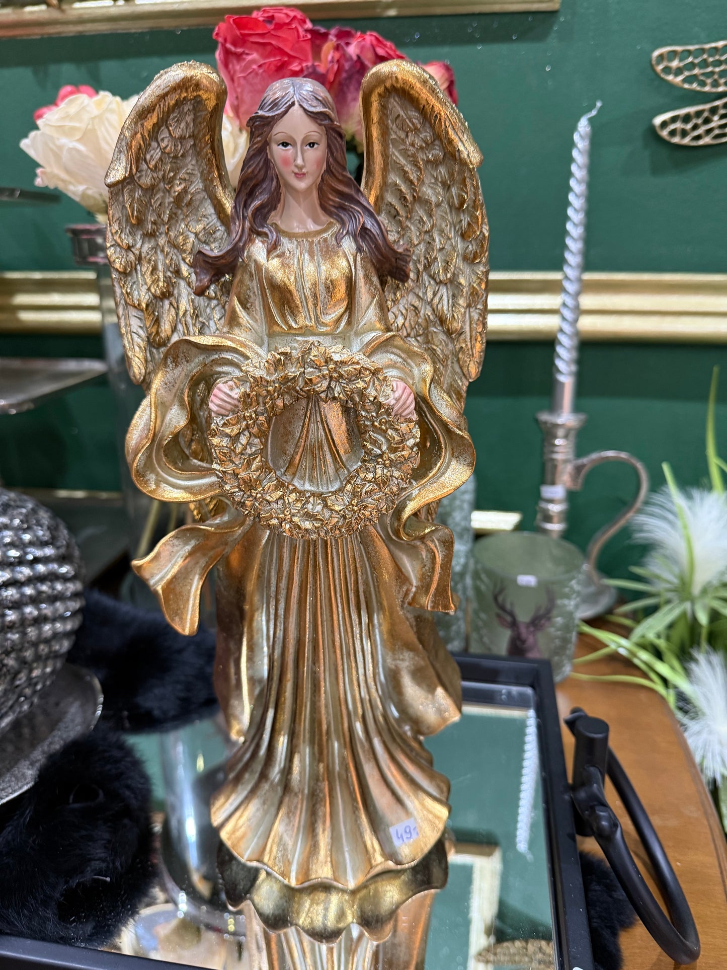 Eleganter Engel in Gold mit Kranz – Weihnachtsdeko ✨✨