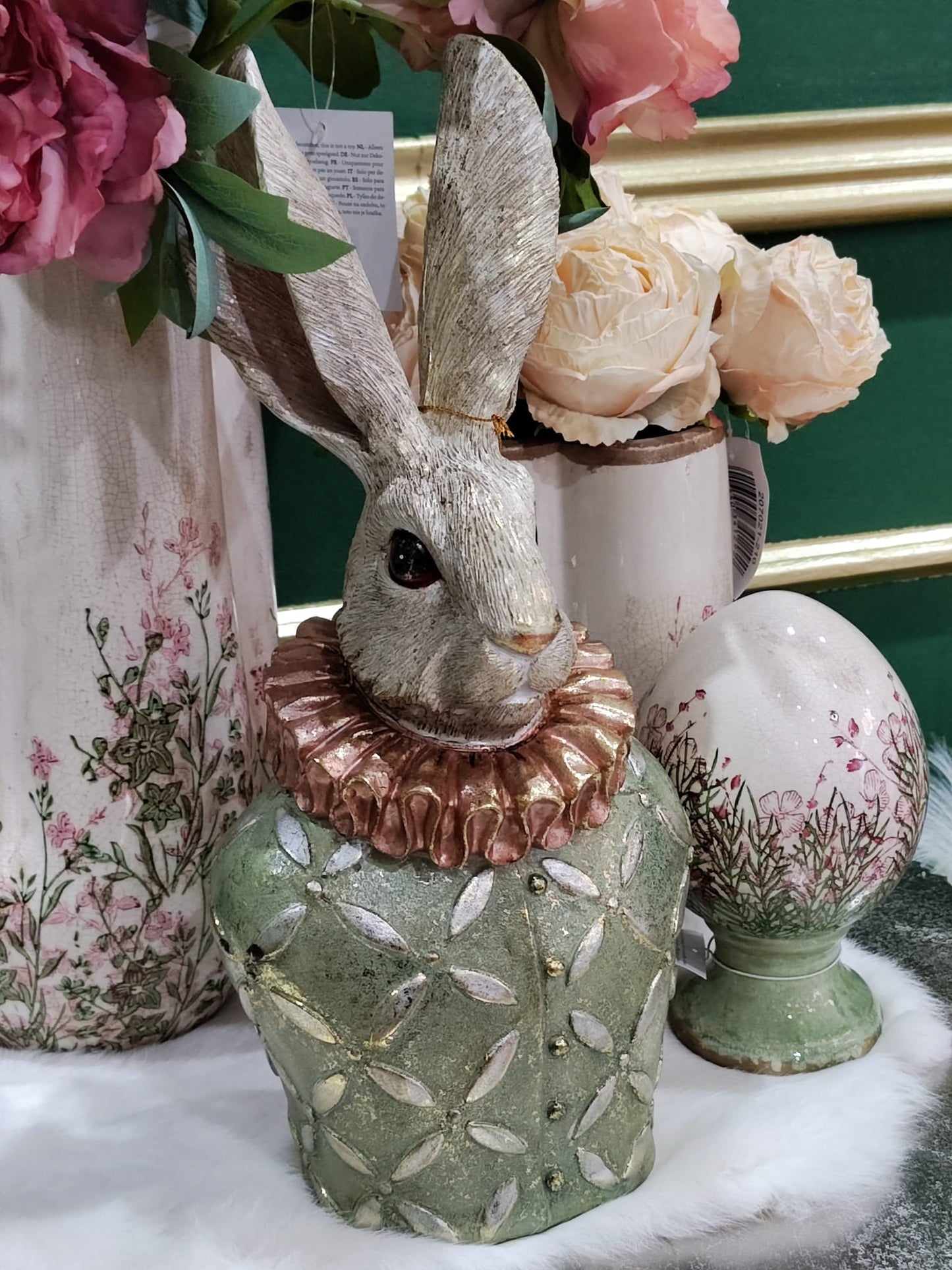 Eleganter Osterhase aus Polyresin – Exklusive Vintage-Osterdekoration 40 cm