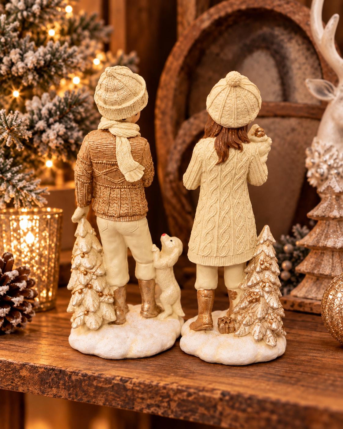 Weihnachtsfiguren Kinder – 2er Set – Clayre & Eef – Beige/Gold 🎄✨