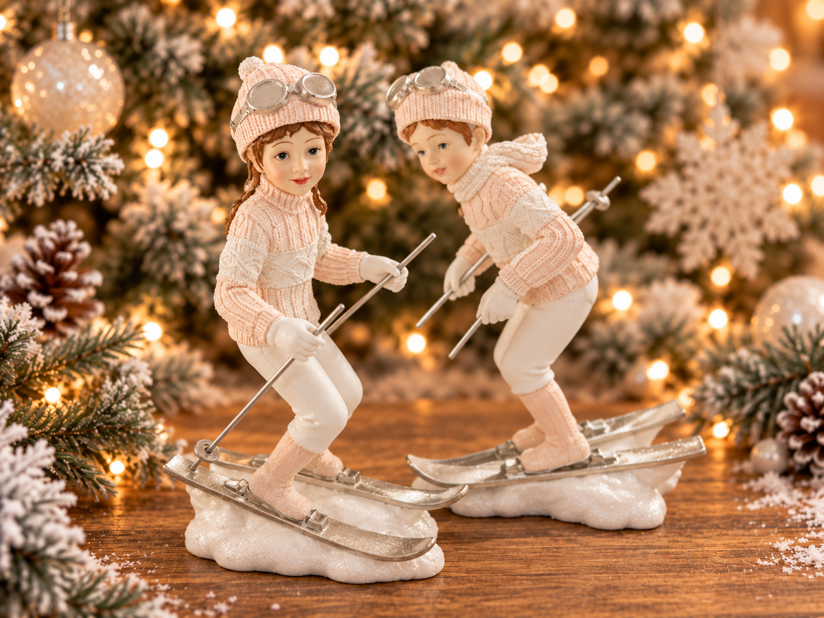 Winterliches Dekofiguren-Set – Kinder auf Ski – Clayre & Eef 🎿❄️