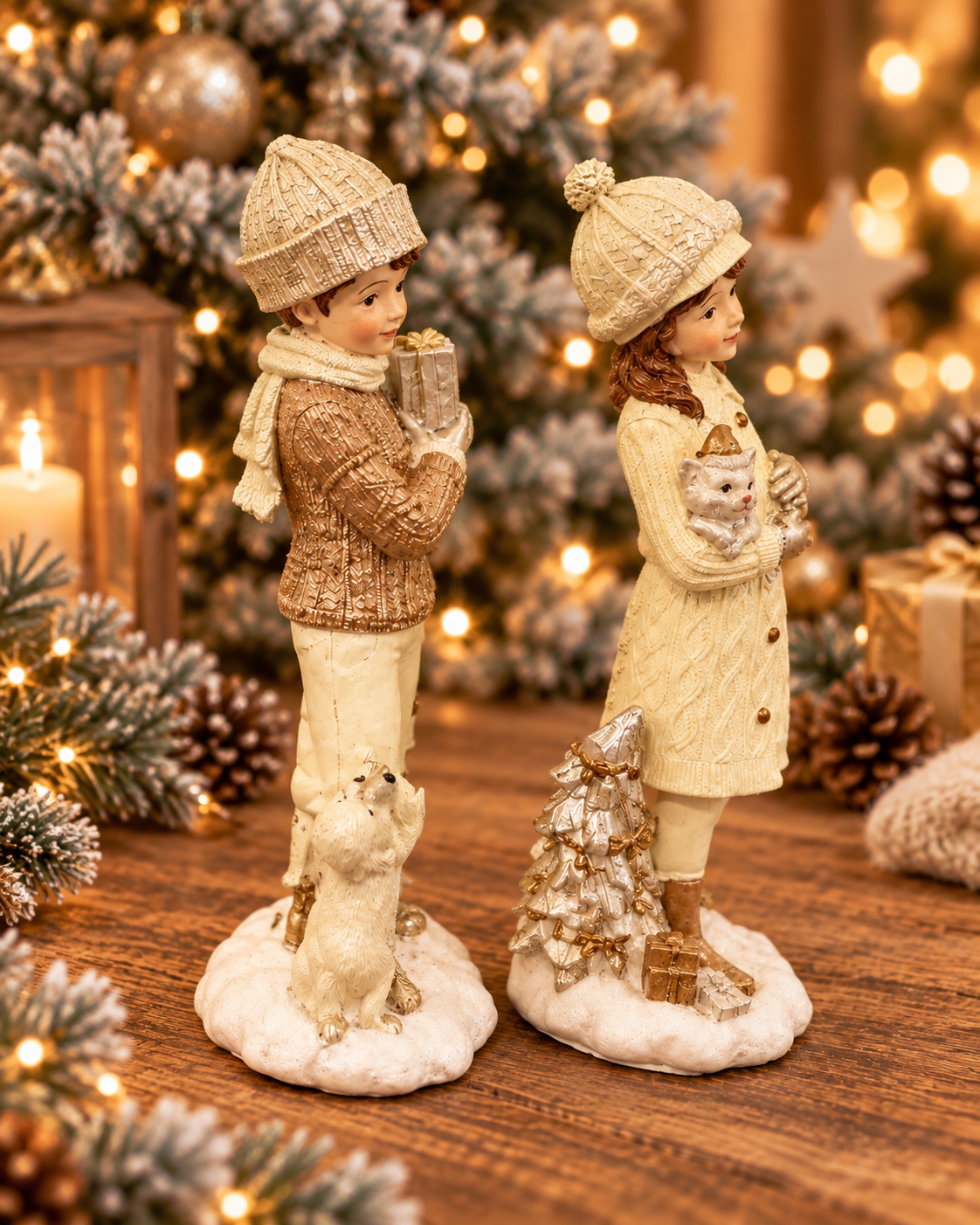 Weihnachtsfiguren Kinder – 2er Set – Clayre & Eef – Beige/Gold 🎄✨
