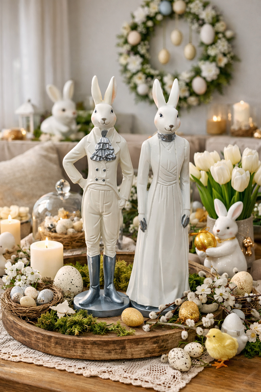 Elegantes Hasenpaar – Osterdekoration (Set)