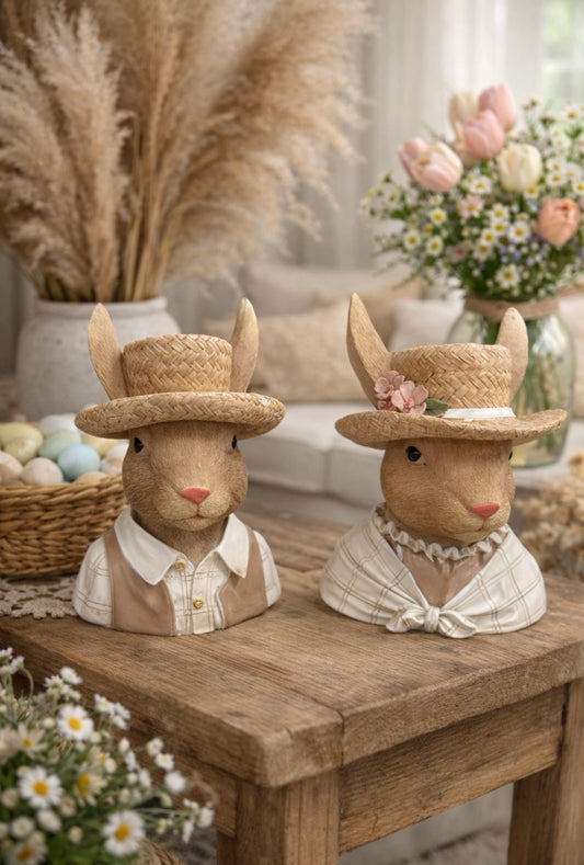 Easter Vibes – Hasenbüsten mit Hut (Paar / Set)