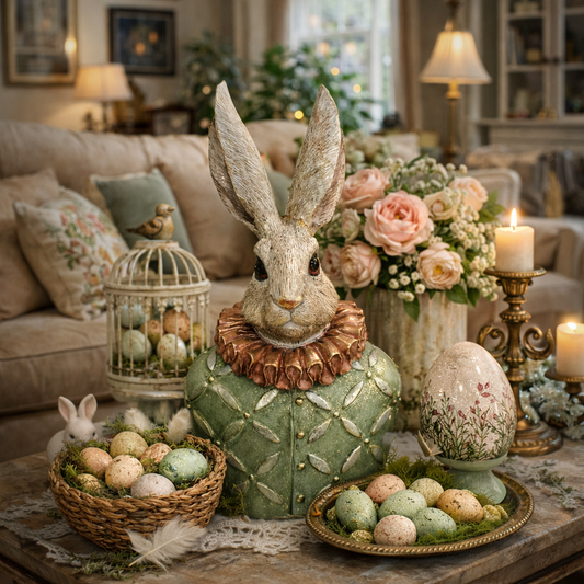 Eleganter Osterhase aus Polyresin – Exklusive Vintage-Osterdekoration 40 cm