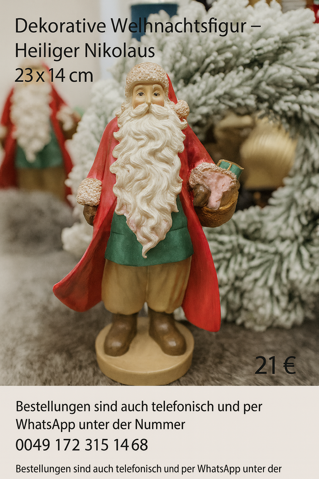 Dekorative Weihnachtsfigur – Heiliger Nikolaus ✨