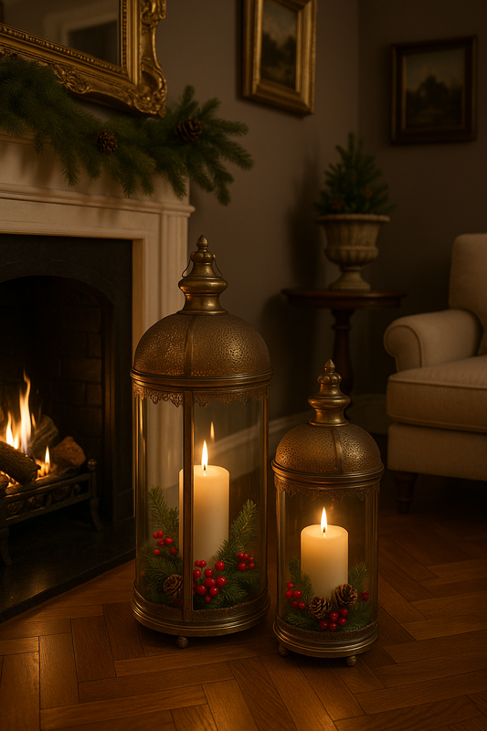 Set aus 2 eleganten Metall-Laternen mit Glas