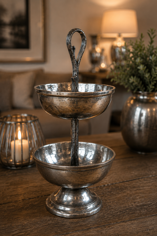 ✨ Elegante 2-stufige Metall-Etagere in Silberoptik ✨