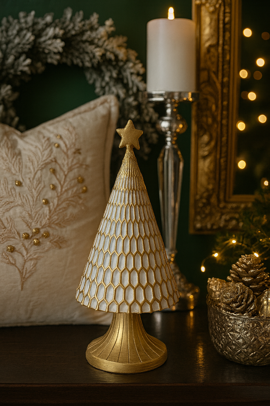 Elegante Weihnachtsdeko – Gold-Weißer Tannenbaum mit Stern ✨