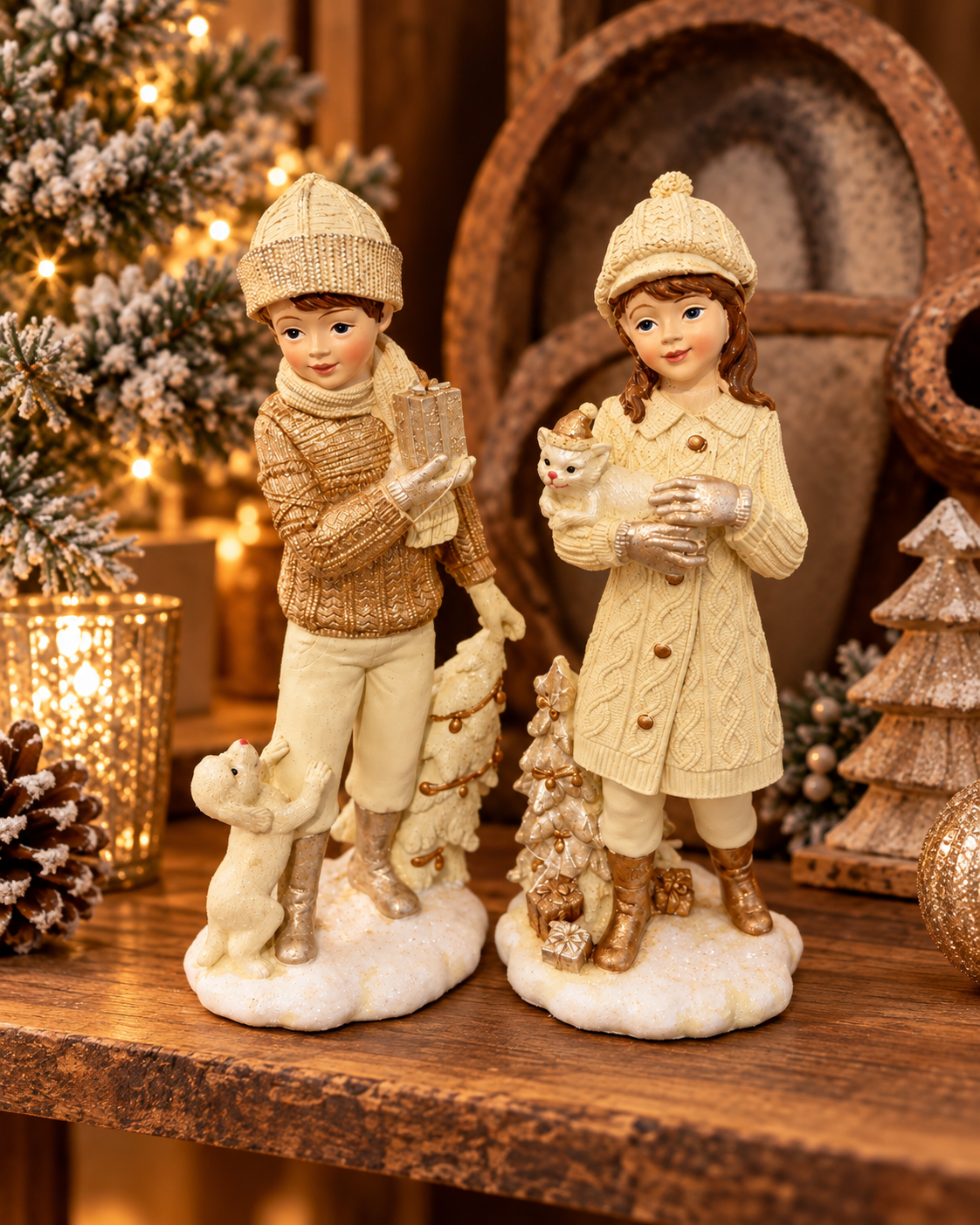 Weihnachtsfiguren Kinder – 2er Set – Clayre & Eef – Beige/Gold 🎄✨