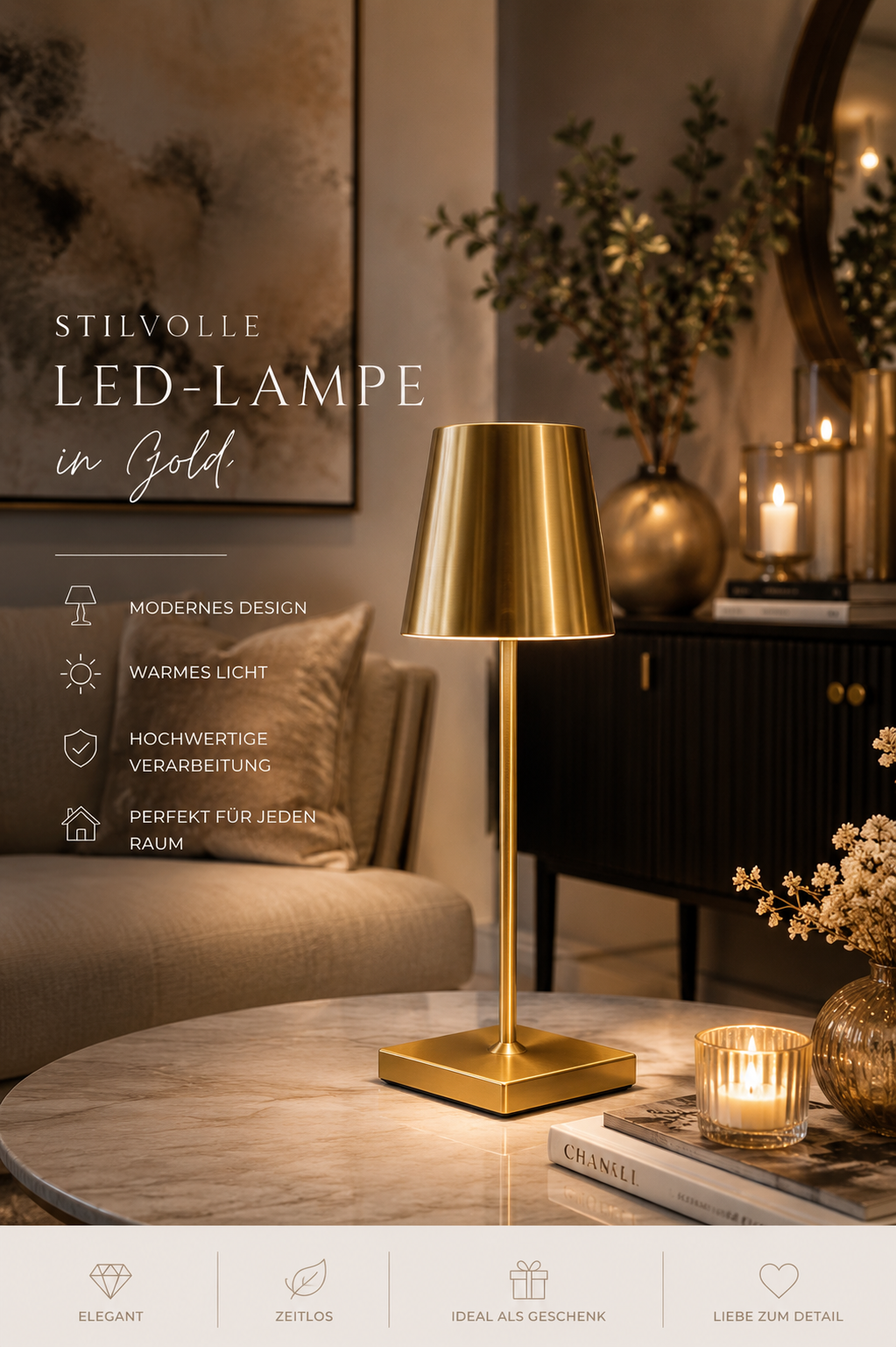 Goldene LED-Lampe – modernes Design für Ihr Zuhause