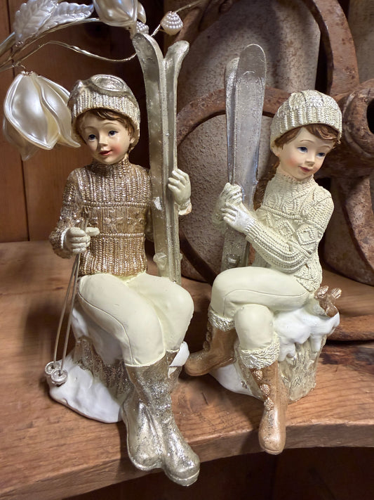 Wunderschönes 2er-Set Winterfiguren auf Ski – Clayre & Eef ❄️⛷️✨