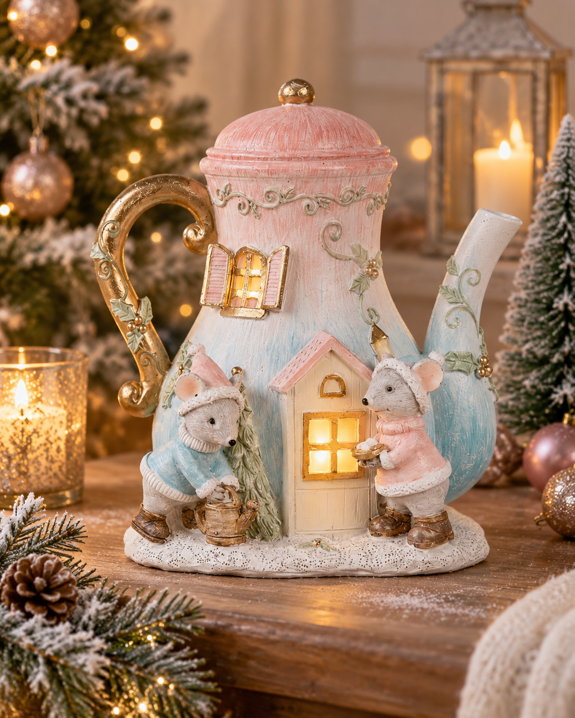 Clayre & Eef LED-Deko-Teekanne mit Mäusen 🐭✨