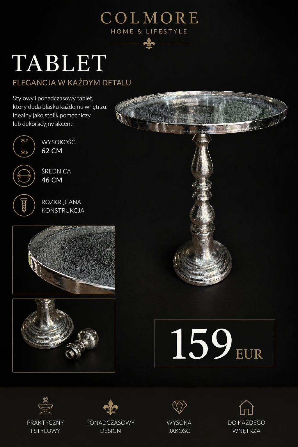 Eleganter Dekotisch / Tablett – Colmore