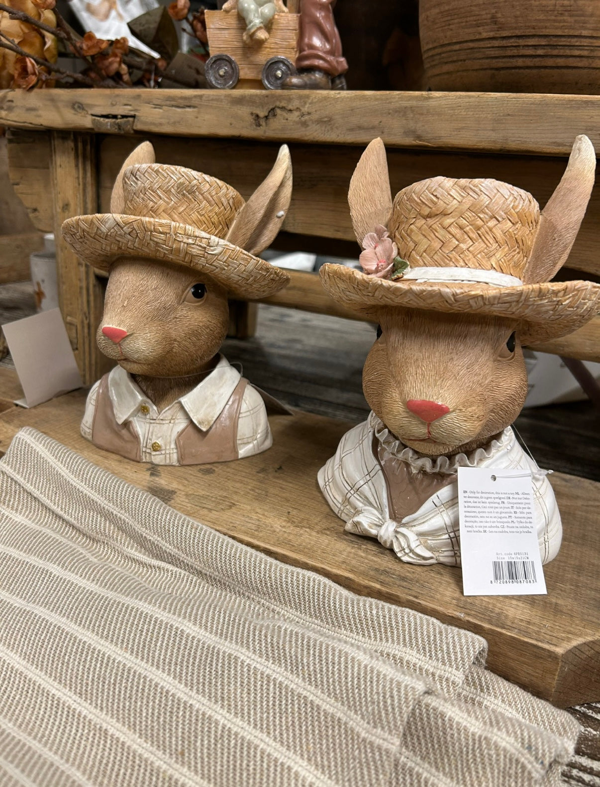 Easter Vibes – Hasenbüsten mit Hut (Paar / Set)