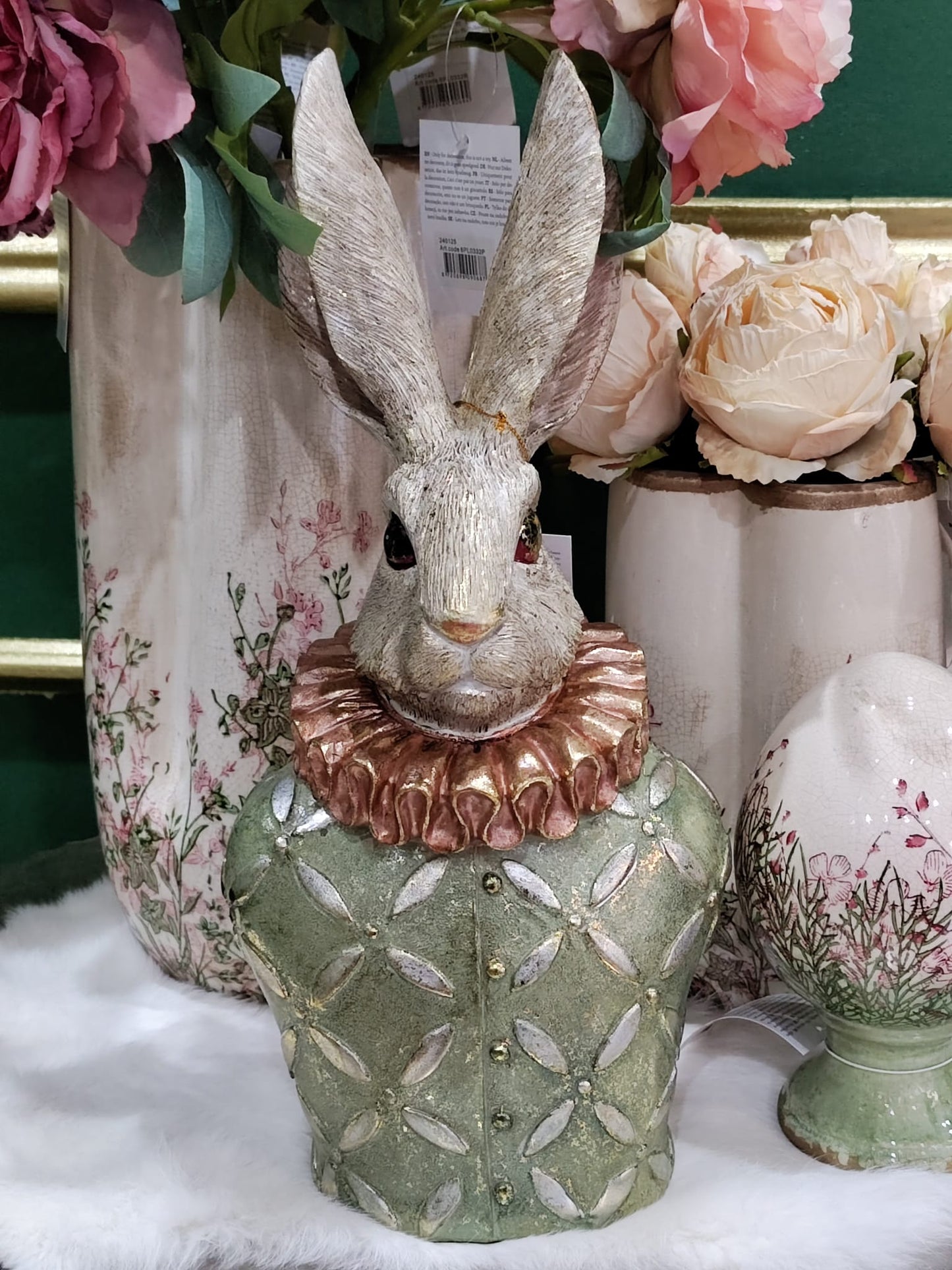 Eleganter Osterhase aus Polyresin – Exklusive Vintage-Osterdekoration 40 cm