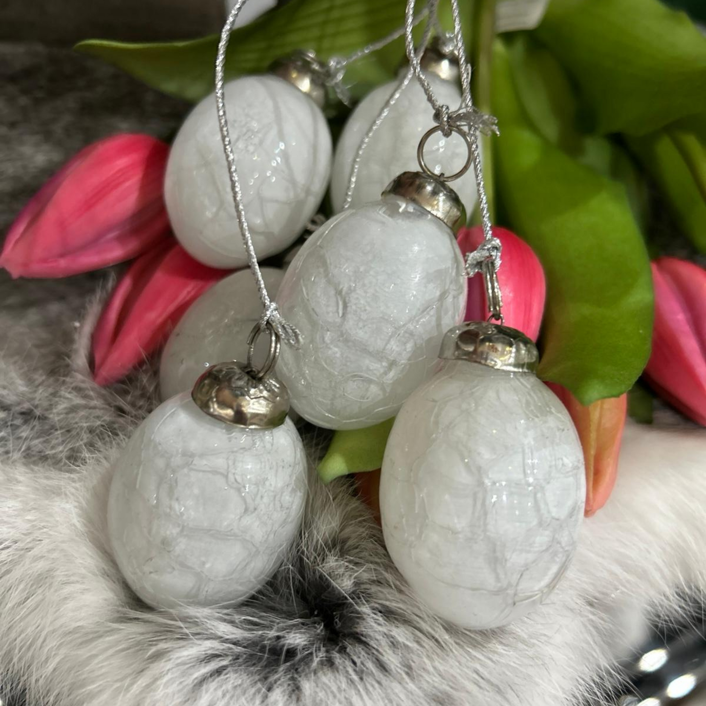 Dekorative Glas-Eier in elegantem Weiß - Set mit 6 Stück