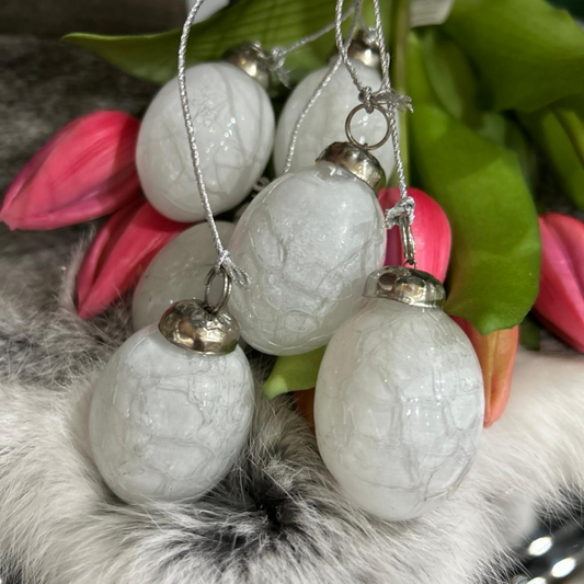 Dekorative Glas-Eier in elegantem Weiß - Set mit 6 Stück