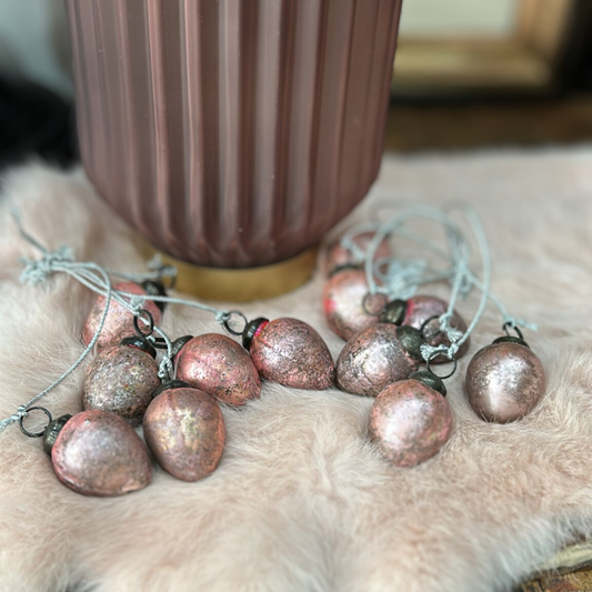Dekorative Glas-Eier in Rose, Set mit 6 Stück
