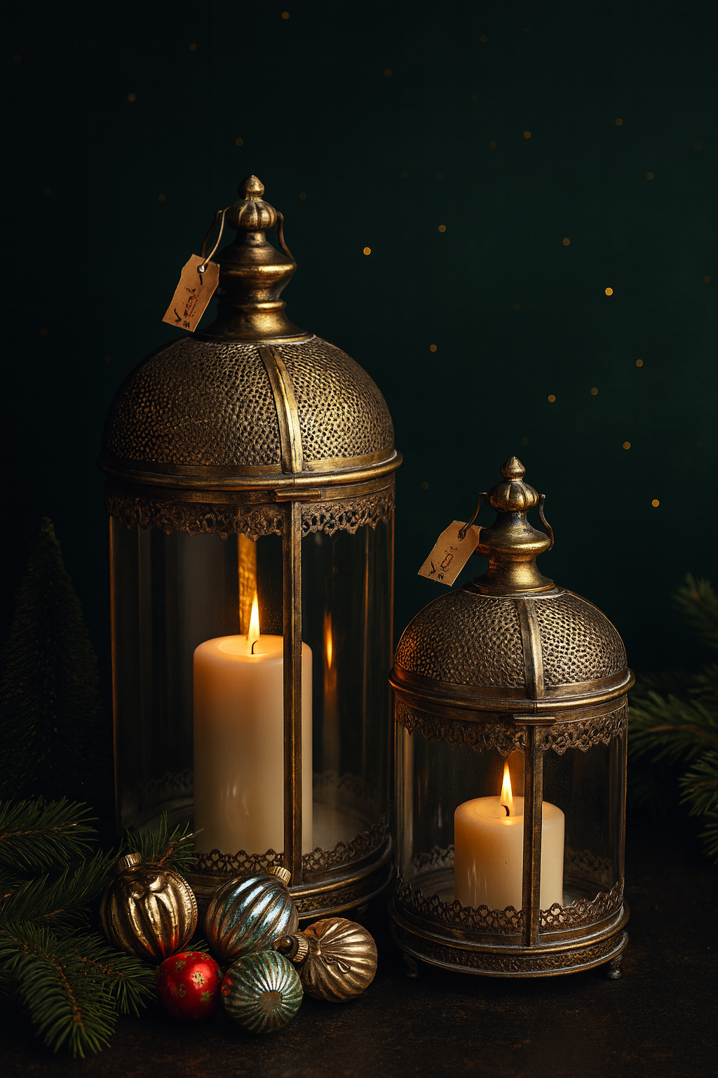 Set aus 2 eleganten Metall-Laternen mit Glas