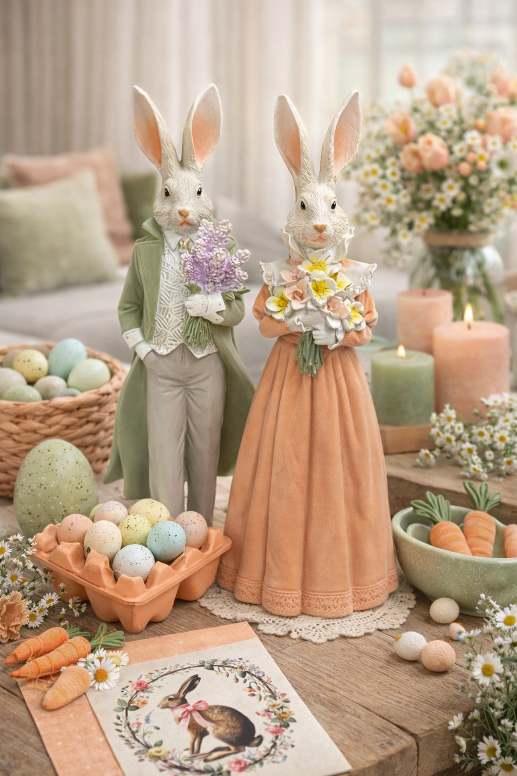 Großes Osterfiguren-Set – Hasenpaar (Frühling / Ostern)