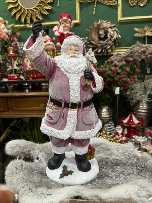 Rosa Weihnachtsmann – Figur aus Polyresin