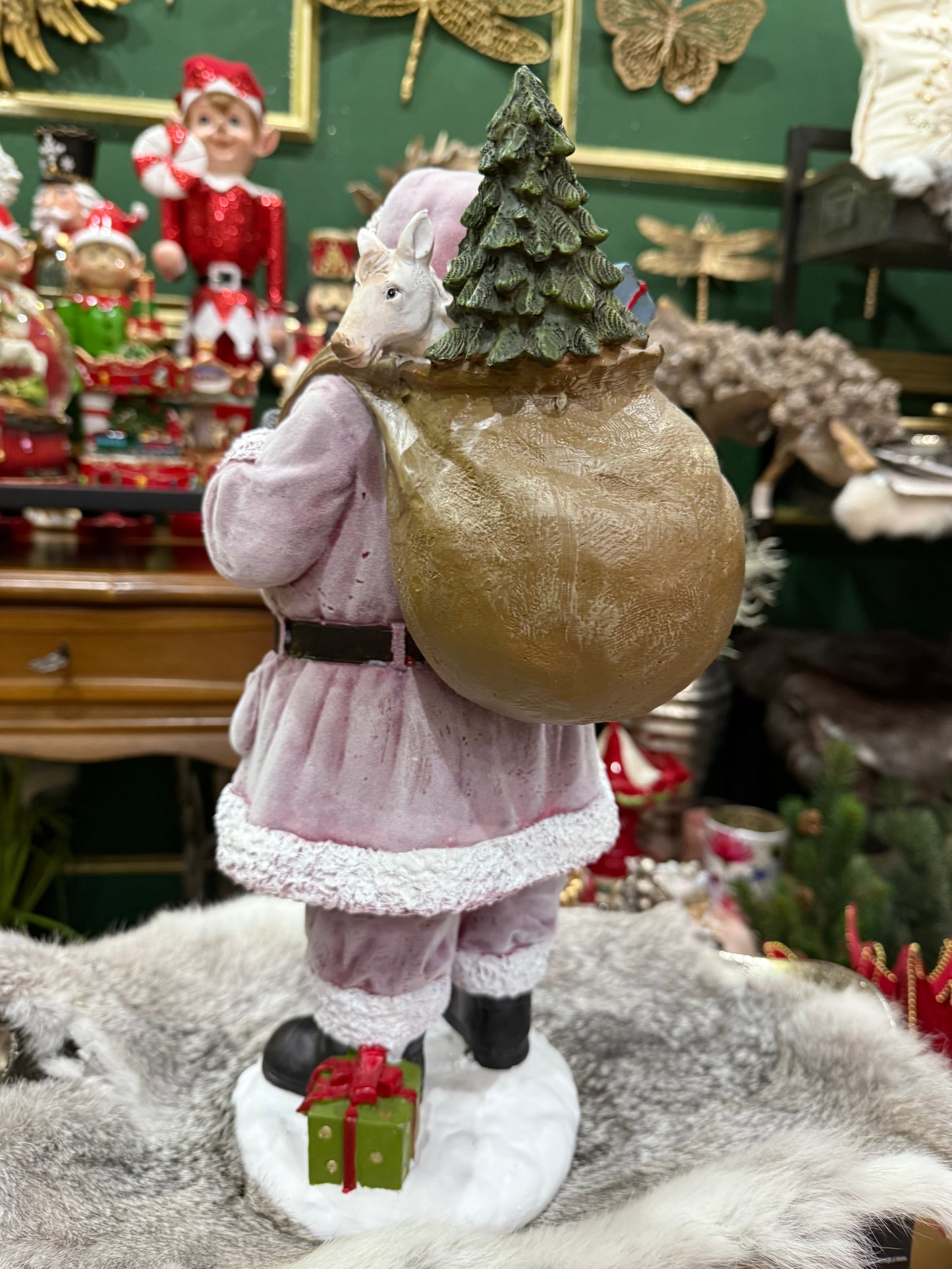 Rosa Weihnachtsmann – Figur aus Polyresin