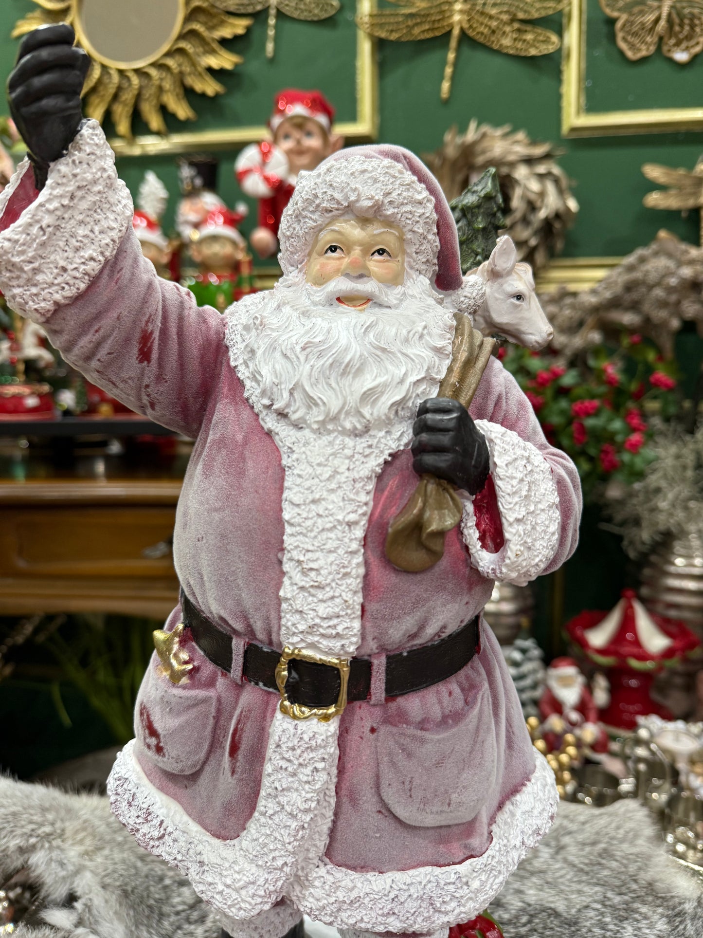 Rosa Weihnachtsmann – Figur aus Polyresin