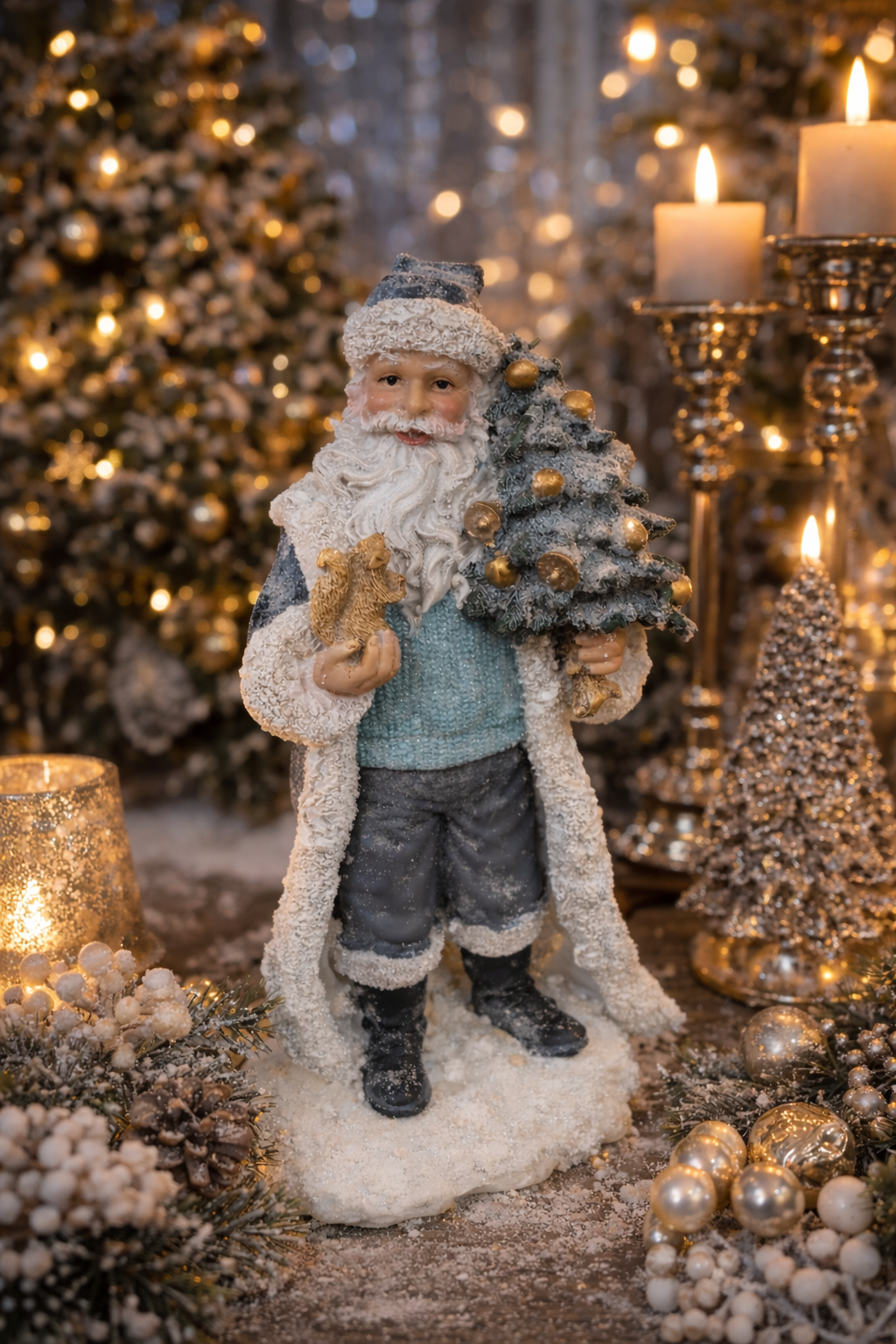 🎅 Wunderschöne Weihnachtsfigur – Nikolaus mit Eichhörnchen und Tannenbaum ✨